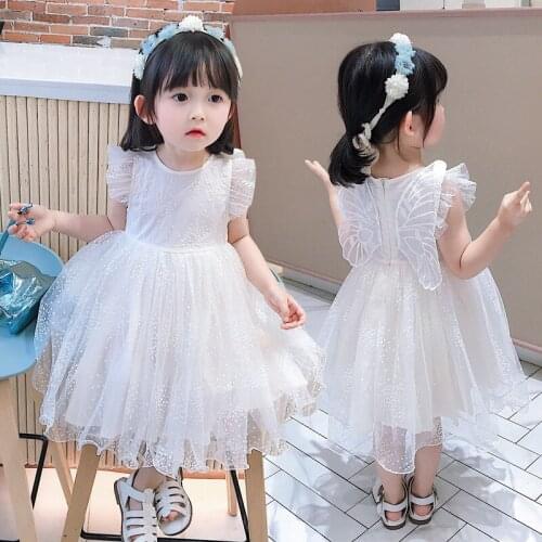 Lace Dot Decoration Princess Dresses For Girls Summer Birthday Present Party Girls Dress Costume Toddler Kids Clothing