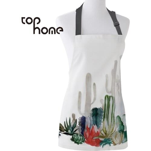 Tophome Kitchen Apron Nordic Cactus Design Durable Simplicity Canvas Aprons Adults Kids Hotel Cafe Cleaning Tools
