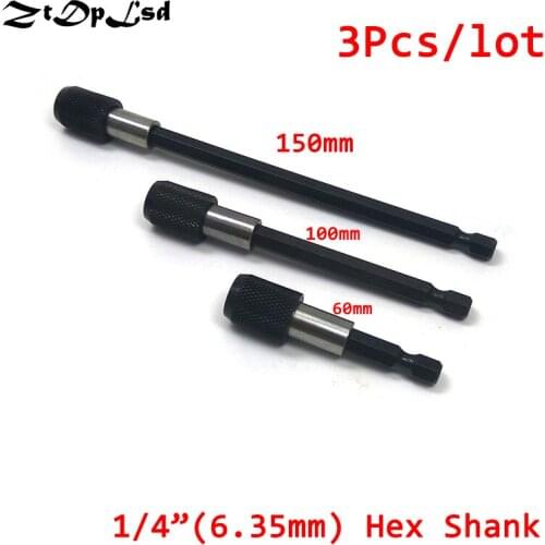 ZtDpLsd 3Pcs 1/4 Hex Shank Quick Release Electric Drill Magnetic Screwdriver Bit Holder 60mm 100mm 150mm Quick Change Shank Tool