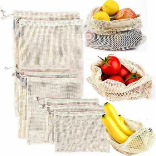 Reusable Mesh Drawstring Washable Vegetable Grocery Storage Bag Packing Vegetables Fruit