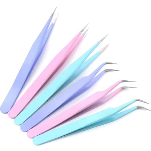 2pcs Anti-static Precision Tweezers Set Pinzas Pincet Stainless Steel Eyebrow Tweezer Eyelash Extension Tools Makeup Kit Tool