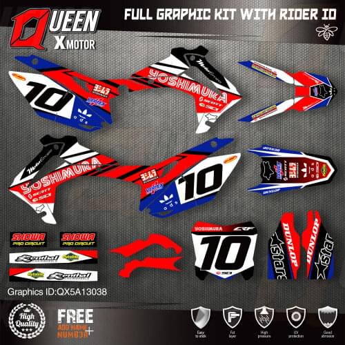 QUEEN X MOTOR Custom Team Graphics Backgrounds Decals Stickers Kit For HONDA 2014-2017 CRF250R 2013-2016 CRF450R 038