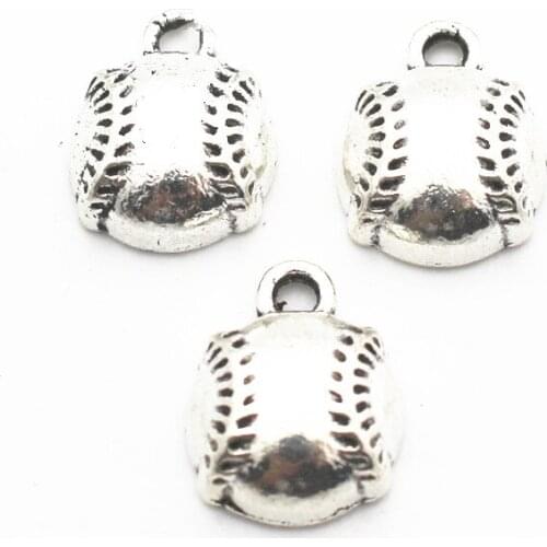 Newest 12pcs/lot Silver Alloy Baseball Dangle Charms No Lobster Clasp Hanging Charm For Bracelet&Pendant Necklace