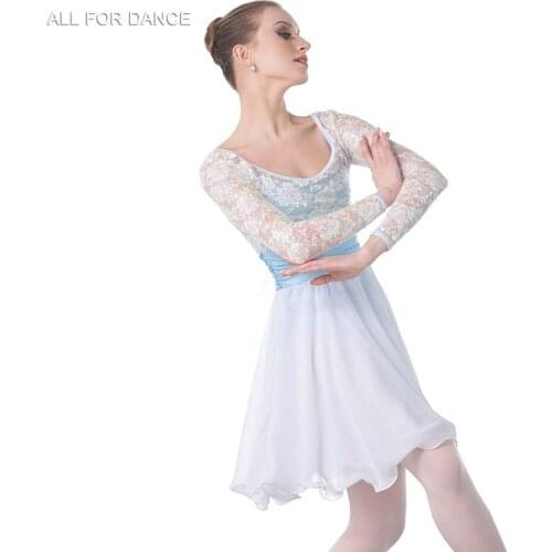 New white sequin top Bodice chiffion skirt Lyrical Dance Costume Women Ballet Costume Dance Dress Girl Dance Costumes