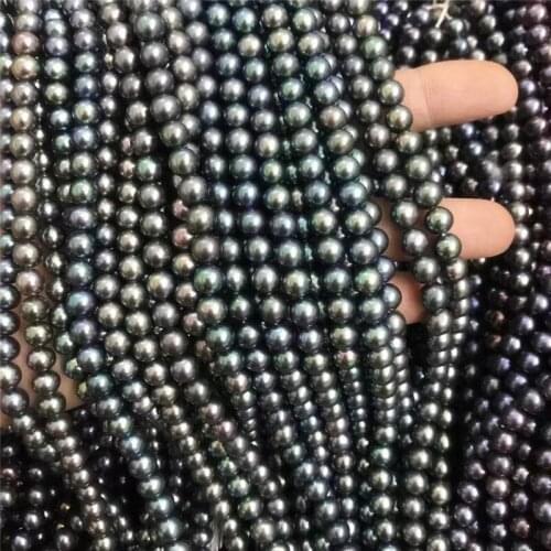 New natural freshwater pearl 5-6MM near round AAA black loose beads 15