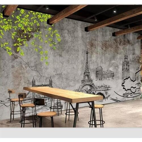 Beibehang Wallpaper custom living room bedroom mural hand painted paris eiffel tower tooling restaurant background wall