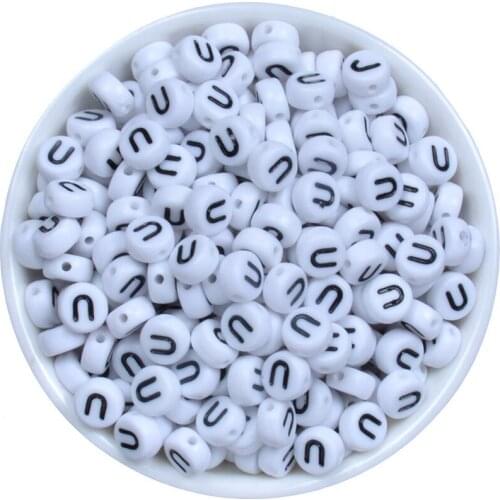 Single letter U 7mm 100pcs/lot Handmade Round letter Colorful Alphabet/Letter Acrylic Beads for DIY Bracelet Necklace Gift