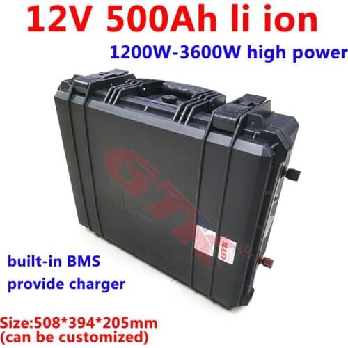 Rechargeable 12V 500Ah Lithium li ion battery pack with BMS for 3600W Solar panel accumulation system motorhome +20A charger