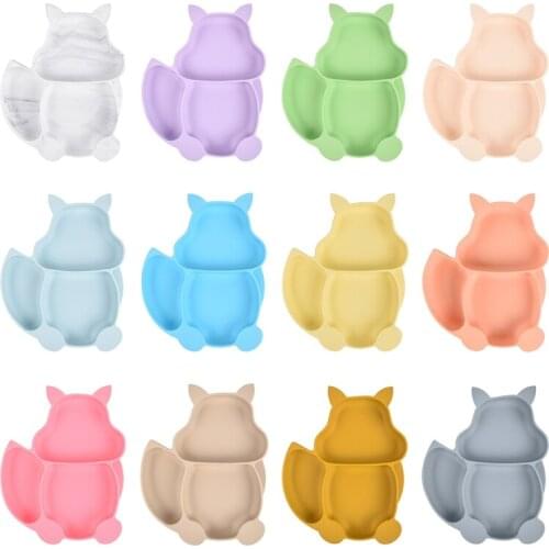 Food Grade Silicone Baby Divided Sucker Bowl Infant Learning Feeding Dishes Anti-Slip Squirrel Shape Dinner Plate
