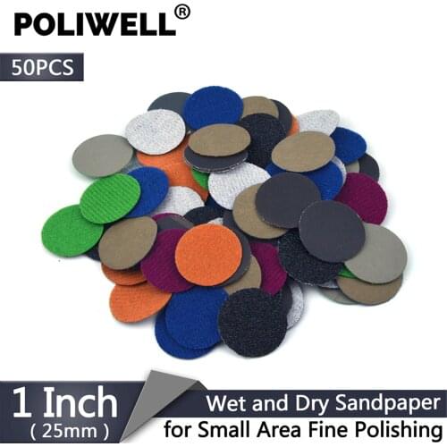 POLIWELL 50PCS 1 Inch Grit 1000 /3000/ 5000 Sanding Discs Waterproof Flocking Abrasive Sandpaper for Small Area Fine Polishing