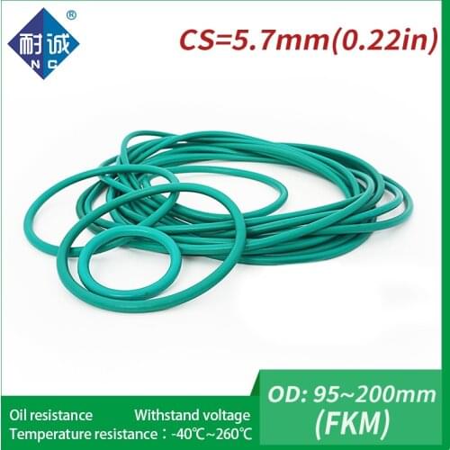 1PC/lot Rubber Ring Green FKM O ring Seals Thickness 5.7mm OD95/100/110/125/140/160/175/200/220mm Rubber O-Rings Fuel Washer