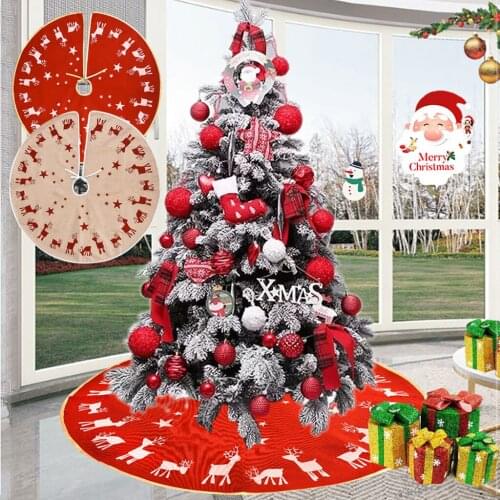Christmas Ornament Linen Printed Beer Christmas Tree Skirt Decoration Round Red for New Year Home Holiday Party Decoration
