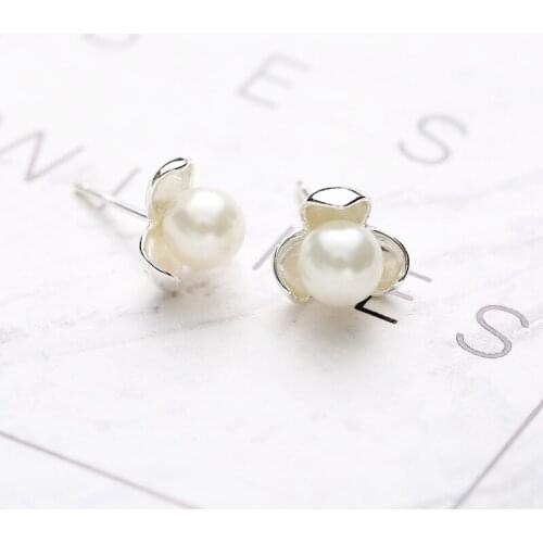 Real 100% 925 Sterling Silver Clover pearl Stud Earrings for Women Girls Fashion sterling-silver-jewelry brincos brinco