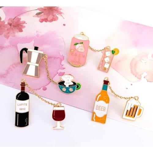 Shamir Cute Cartoon Interesting Wine Beer Coffee Juice Drip Brooch Metal Pin Badges Female Garment Accessories