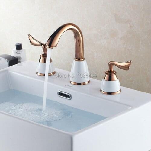 3 pcs Rose Golden Bathtub Marble Mixer Taps High Quality Luxury Basin Taps Crane BF1004