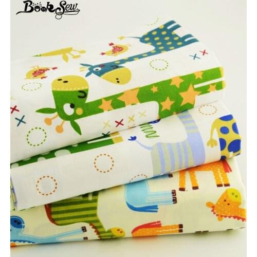 Booksew 100% Cotton Twill Fabric 40x50cm Baby Bedding Sheet Sewing Giraffe Pattern Green Colors Crafts Home Textile Clothes