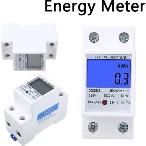 High Quality5-32A 230V 50Hz DDS528L Backlight Display Digital LCD Wattmeter Power Consumption Electric Energy Meter