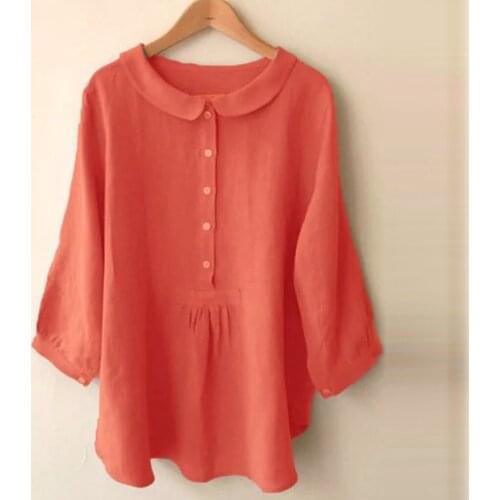 Home&Nest Fashion Plus Size Summer Women Solid Turn Down Collar Solid Three Quarter Button Top T-Shirt Casual T-Shirts 2020