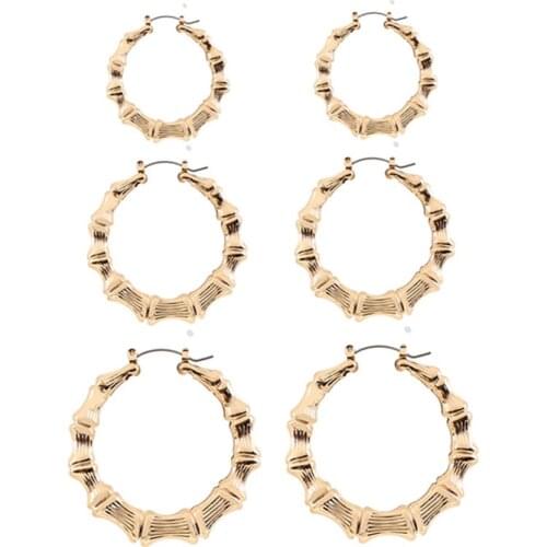 New Punk Gold Color Big Bamboo Hoop Earrings For Women Hip Hop Large Circle Hoops Bamboo Earrings Statement Jewelry Party Gifts
