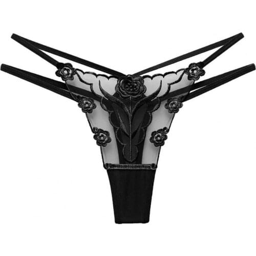 Women Underwear Transparent Hot Flower Embroidery Hollow Tulle See-through G-String Thongs for Honeymoon нижнее белье женское
