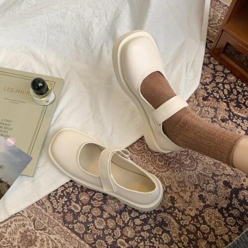 2021 New Arrival Japanese Style Vintage Buckle Mary Janes Shoes WomenS Shallow Mouth Casual Student Leather Shoes Thick Bottom