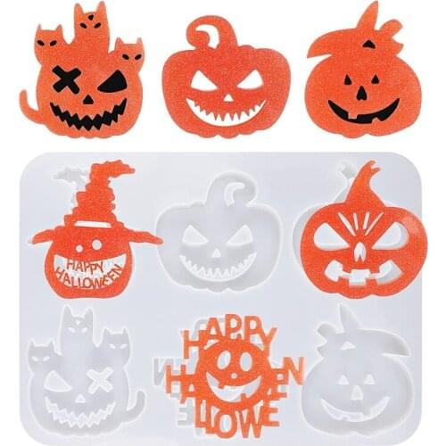 7 Pcs Halloween Pumpkin Ghost Hanging Sign Epoxy Resin Mold Keychain Pendant Silicone Mould DIY Crafts Jewelry Mold
