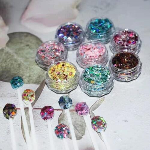 8 PCS /Set Korea Hot Selling Galaxy Holo Nail Art Sequins Nail Powder Iridescent Manicure Sequins