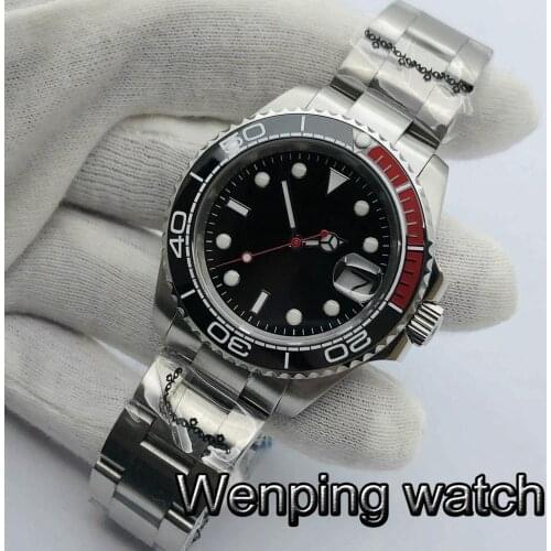 Bliger 40mm New Mens Top Mechanical Watch Sapphire Crystal Ceramic Bezel Black Dial 24 Jewels NH35 Movement Automatic Watch