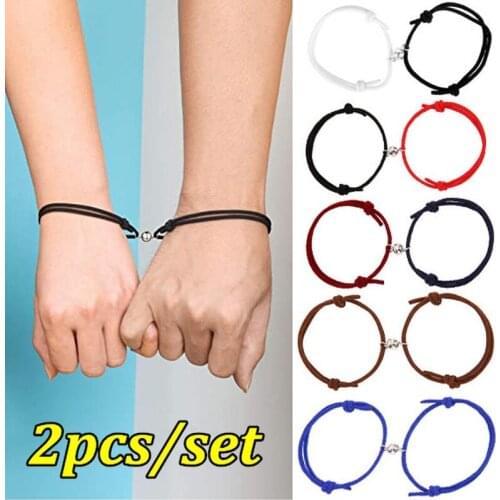 2Pcs Magnet Bracelet Couple Handmade Adjustable Rope Matching Braslet Infinite Love Braclet Lucky Black White Brazalete Gift A