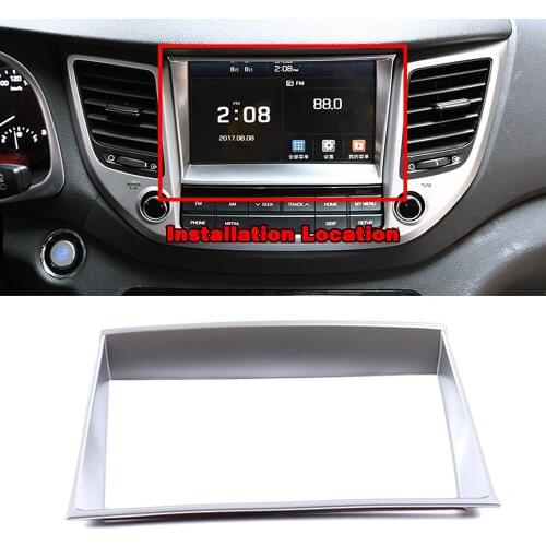 For Hyundai Tucson 2015-2018 Interior Center Console Navigation GPS Navigator Frame Trim Decoration ABS Silver Sticker Cover