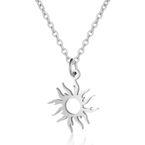 Grace Moments Stainless Steel Fashion Hollow Sun Pendant Necklaces For Women Jewelry Summer Gift 40cm
