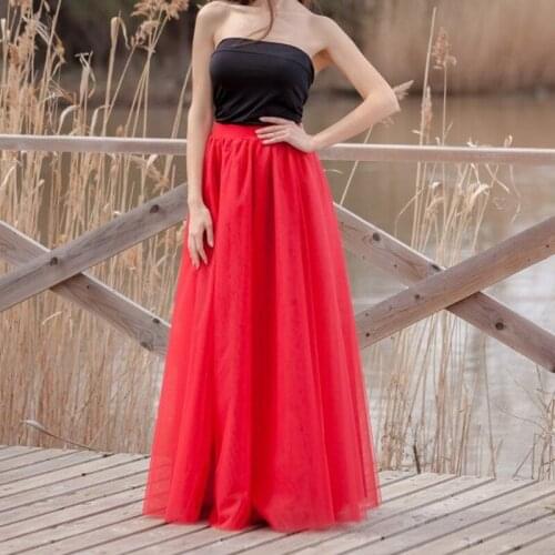 Custom Red Long Tulle Skirt Chic Secret Puff Tulle Maxi Tutu Skirts Womens Draped Fashion Female Skirt Saia Jupe Faldas 5XL