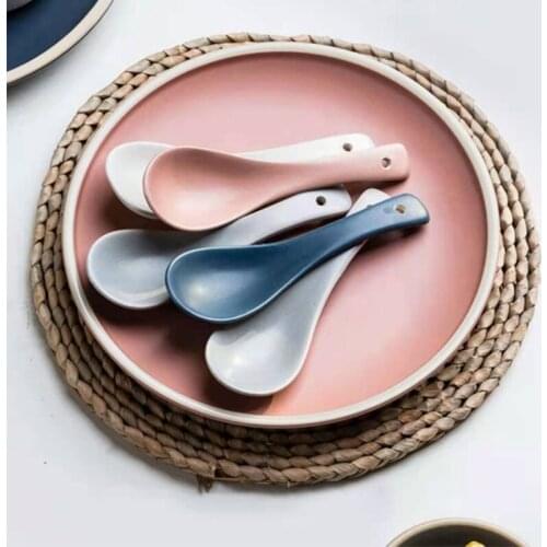 Soup Spoon Ceramics Colored Short Handle Solid Tableware Fashion Kitchen Supplies Small Homehold Dinnerware Restaurant Two Set