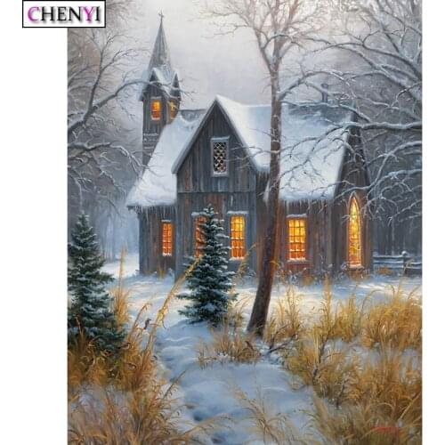 CHENYI DIY 5D Diamond Painting Christmas Snow House Diamond Embroidery Full Square/Round Mosaic Craft Scenic Cross Stitch Kits