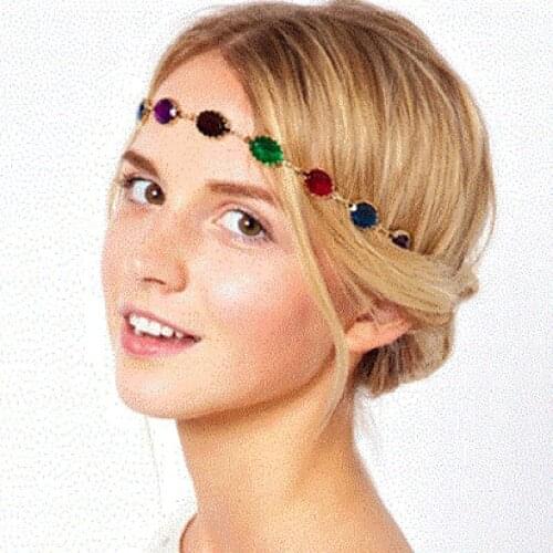Trendy Green And Colorful Rhinestone Headbands Crystal Chain Headpiece For Women Hair Band Accessories