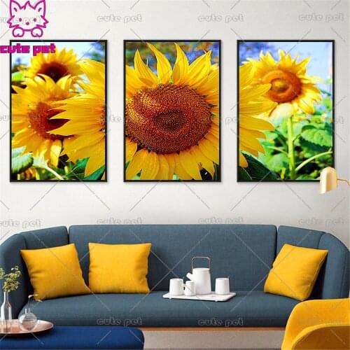 Mosaic Landscape Sunflower flower 5D Diamond Painting Full Drill New Arrival Cross stitch Diamond Embroidery Decor 3PCS For Home