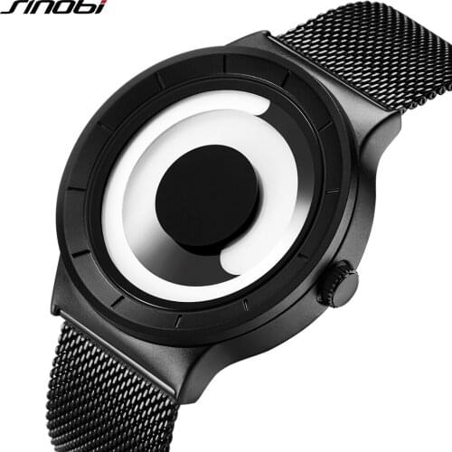 Men Watch Creative Dial Watch Unique Vortex Concept Men Mesh Stainless Steel Milan Band Fashion Trend Casual Black Wrist Watches