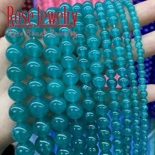 Natural Stone Blue Jades Chalcedony Beads Round Loose Beads 4 6 8 10 12 14 mm For Jewelry Making DIY Bracelet Necklace 15"strand