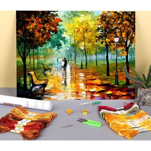 Autumn Leaf Season Printed Canvas 11CT Cross-Stitch Embroidery Set DMC Threads Handicraft Sewing Knitting Hobby Package