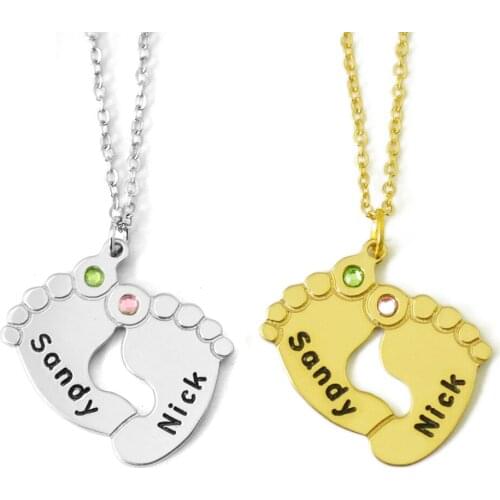 Personalized Name & Birthstones Necklace,Baby Foot Pendant Necklace for Mommy,Custom Necklace,Gift for Mothers Day,Gift for Her