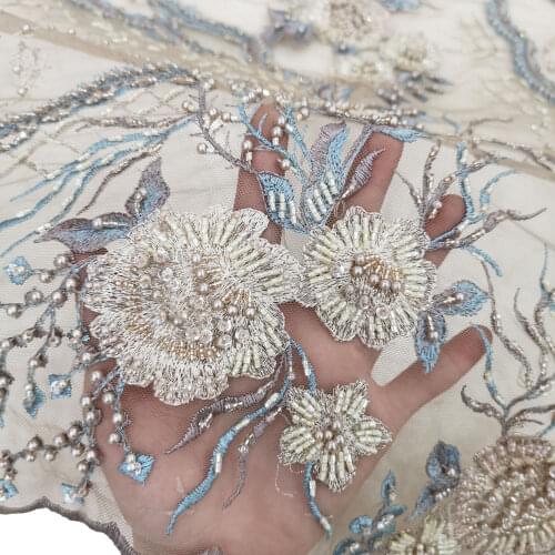 Latest High Class Luxury Handmade Sequin Beaded Embroidery African Lace Fabric Heavy Hand Craft For Wedding Party Evening Dress