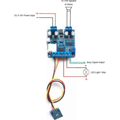 Touch Sensor Sound Module Touch Sensor Switch Triggered MP3 Audio Module with 15Watts Amplifier and Load Output