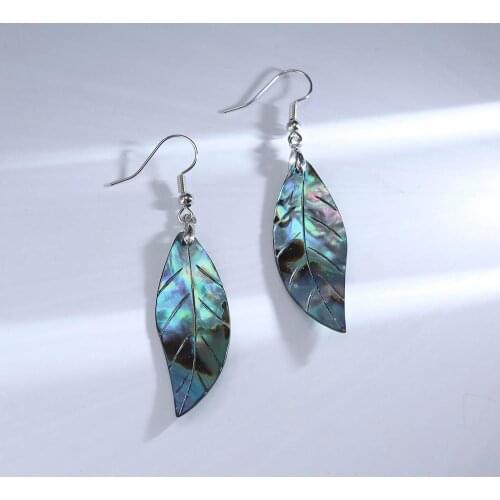 Trendy-beads Exclusive Design Silver Plated Abalone Shell Leaf Plant Earrings Female Anniversary Day Gift
