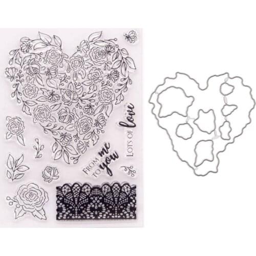 Heart Flower Seal Stamp with Cutting Dies Stencil DIY Scrapbooking Emboss Photo