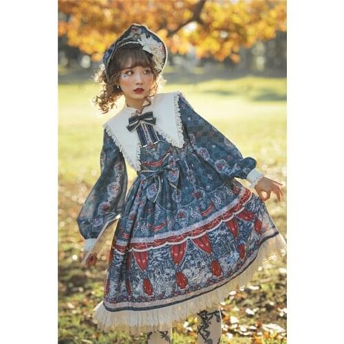 Fairytale Lolita original print Snow Princess OP long sleeve dress lovely kawaii loli Uniform in stock