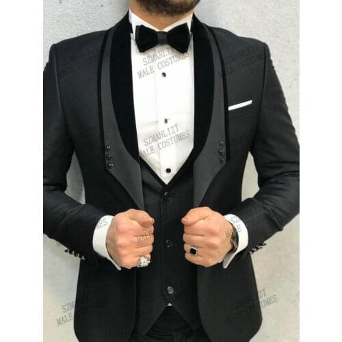 2021 New Design 3 Pieces Formal Black Groom Tuxedos Groomsmen Mens Wedding Suits Best Man Party Suits (Jacket+Pants+Vest)