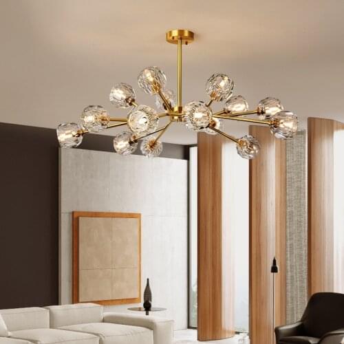 Modern luxury all copper chandelier for living room bedroom crystal home decor chandeliers ceiling molecular lighting fixtures