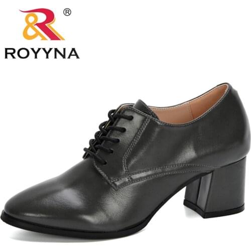 ROYYNA 2020 New Designers Chunky Heel Round Toe Pumps Woman Breathable Lace-Up Shoes Ladies High Heels Dress Shoes Feminomo