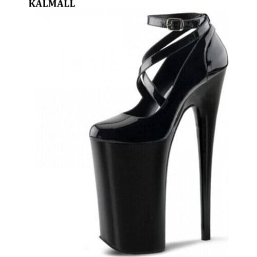 KALMALL Sexy Fetish Super High Platform Shoes Women Party Ultra High Heels Cross Strap Dance Shoes Red Black White 20 cm 15 cm