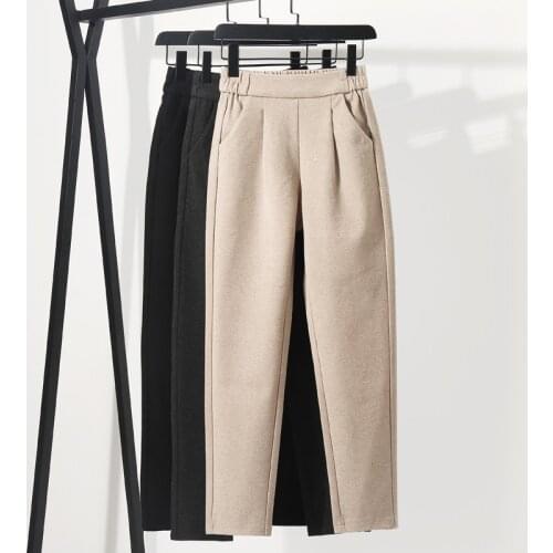 Fdfklak Spring Autumn New Women Woolen Pant Female Plus Size Casual Trousers Black/Gray Straight Pants Winter Ankle-Length Pant